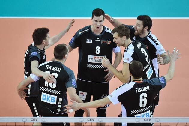 Players of Berlin Recycling Volleyes celebrate during the Men s Volleyball Champions League 3rd round B group match: Dukla Liberec vs Berlin in Liberec, Czech Republic, January 18, 2017. (CTKxPhoto RadekxPetrasek) CTKPhotoP201701181028301  PER 8