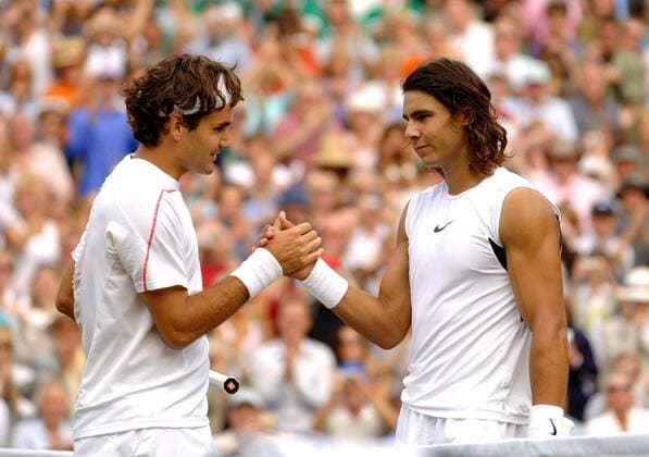 July 9, 2006 - London, United Kingdom - Must Be Credited Â© 062075 09 07 06.Roger Federer and Rafael Nadal.-Roger Federer vs. Rafael Nadal.Mens Tennis Final at Wimbledon Tennis Championships 2006, London..A19051. -- 07-09-2006 WIMBLEDON FINALS - ZUMAg49_ 76421848st