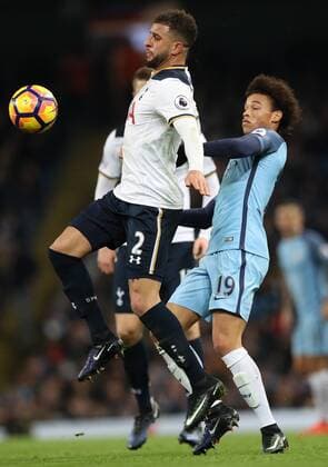 Kyle Walker of Tottenham Hotspur and Leroy Sane of Manchester City during the Premier League match at Etihad Stadium, Manchester. Picture date: January 21th, 2017. Photo credit should read: Lynne Cameron Sportimage EDITORIAL USE ONLY. No use with unauthorised audio, video, data, fixture lists, club league logos or live services. Online in-match use limited to 120 images, no video emulation. No use in betting, games or single club league player publications.