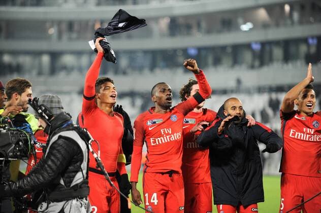 Fußball, Frankreich, Ligapokal, Girondins Bordeaux - Paris St. Germain 07 LUCAS MOURA (psg) - 05 MARQUINHOS (psg) - 14 BLAISE MATUIDI (psg) - 02 THIAGO SILVA (psg) FOOTBALL : Girondins Bordeaux vs. Paris Saint Germain PSG - Coupe de la Ligue - 24 01 2017 FEP Panoramic 