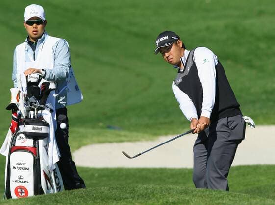 Golf: Matsuyama in pro-am round for Farmers Insurance Open Hideki Matsuyama (R) hits a shot during a pro-am round at Torrey Pine Golf Course in La Jolla, California, on Jan. 25, 2017, prior to the Farmers Insurance Open. 
