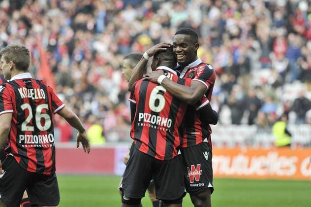 Michael Seri (OGC Nice) - Wylian Cyprien (OGC Nice) - Joie FOOTBALL : OGC Nice vs EA Guingamp - Ligue 1 - Nice - 29 01 2017 NorbertScanella Panoramic 