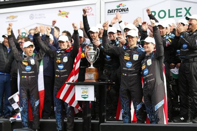 January 29, 2017 - Daytona Beach, Florida, United States of America - January 29, 2017 - Daytona Beach, Florida, USA: Jeff Gordon poses for pictures in Victory Lane with his teammates after winning the Rolex 24 At Daytona at Daytona International Speedway in Daytona Beach, Florida. IMSA 2017: IMSA WeatherTech SportsCar Championship Rolex 24 At Daytona January 29 - ZUMAa161 20170129_zaa_a161_097 Copyright: xJustinxR.xNoexAspxIncx