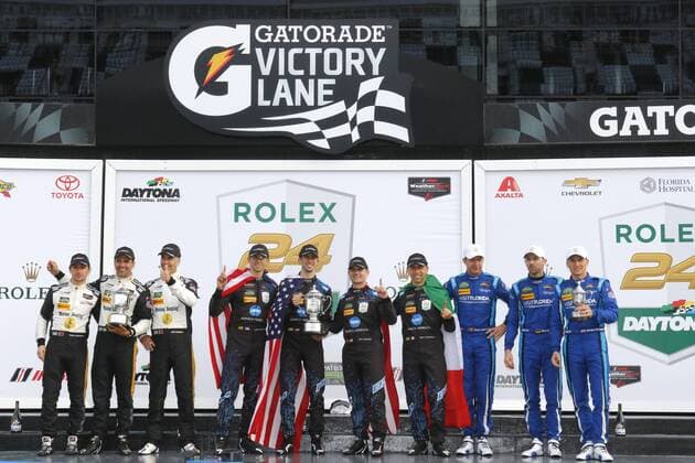 January 29, 2017 - Daytona Beach, Florida, United States of America - January 29, 2017 - Daytona Beach, Florida, USA: The Champions of the Rolex 24 At Daytona celebrate in victory lane at Daytona International Speedway in Daytona Beach, Florida. IMSA 2017: IMSA WeatherTech SportsCar Championship Rolex 24 At Daytona January 29 - ZUMAa161 20170129_zaa_a161_077 Copyright: xChrisxOwensxAspxIncx