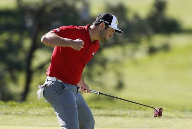 January 29, 2017 Jon Rahm of Spain celebrates after making his putt for eagle on the 13th hole during the final round of the Farmers Insurance Open at Torrey Pines South in San Diego, California. CSM GOLF 2017: Farmers Insurance Open JAN 29 - ZUMAc04_ 20170129_zaf_c04_189 Copyright: xCharlesxBausx