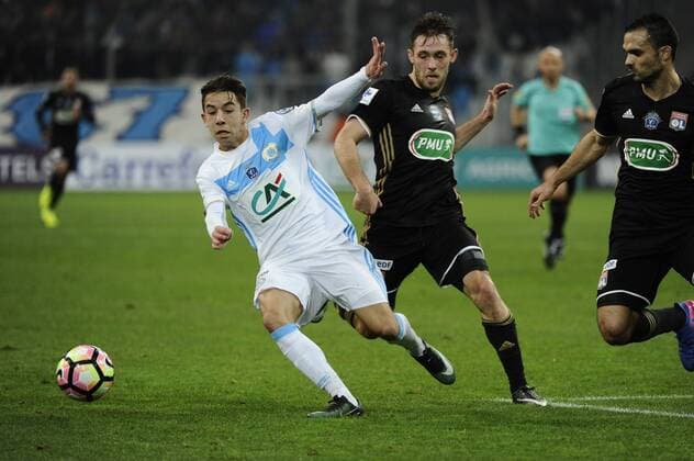Lopez (OM) - Rybus (ol) - Fussball Frankreich, Coupe de France, Olympique Marseille vs. Olympique Lyon - 31 01 2017 FranckPennant Panoramic 
