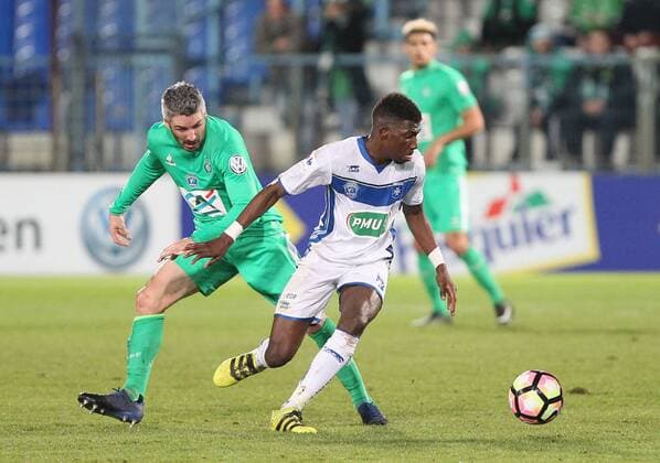 Fußball, Coupe de France, AJ Auxerre - AS St. Etienne (Auxerre) Adama Ba (St Etienne) Fabien lemoine FOOTBALL : Auxerre vs St Etienne - 16e Coupe France - 01 02 2017 StephanieGrossetete Panoramic 