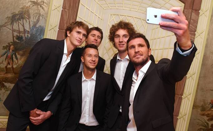 German Team at the Team Dinner from left: Alexander Zverev,Philipp Kohlschreiber,Teamcaptain Michael Kohlmann,Mischa Zverev and Jan Lennard Struff