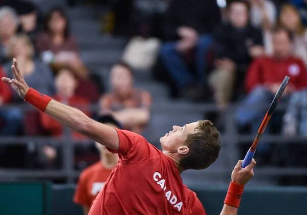 February 3, 2017 - Ottawa, Ontario, Canada - OTTAWA, ON - FEBRUARY 3: Vasek Pospisil of Canada in action during Davis Cup World Group tie between Canada and Great Britain at TD Place Arena on February 3, 2017 in Ottawa, Ontario, Canada...PHOTO: Tennis: Canada v GB: Davis Cup by BNP Paribas World Group First Round - ZUMAk120 20170203_zap_k120_031 Copyright: xStevexKingsmanx