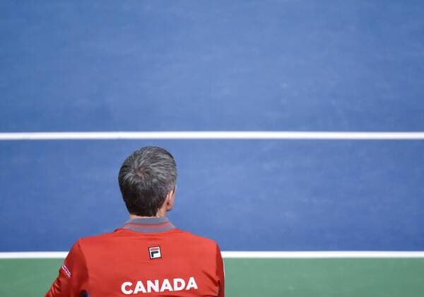 February 3, 2017 - Ottawa, Ontario, Canada - OTTAWA, ON - FEBRUARY 3: Team Canada s coach watches on from the bench during Davis Cup World Group tie between Canada and Great Britain at TD Place Arena on February 3, 2017 in Ottawa, Ontario, Canada...PHOTO: Tennis: Canada v GB: Davis Cup by BNP Paribas World Group First Round - ZUMAk120 20170203_zap_k120_034 Copyright: xStevexKingsmanx