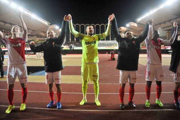 01 DANIJEL SUBASIC (mon) - 09 RADAMEL FALCAO (mon) - 19 DJIBRIL SIDIBE (mon) - 18 VALERE GERMAIN (mon) - 25 KAMIL GLIK (mon) - Fussball Frankreich, Ligue 1, AS Monaco vs. OGC Nice - 04 02 2017 FEP Panoramic 