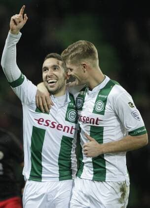 Mimoun Mahi of FC Groningen, Alexander Sorloth of FC Groningen,during the Dutch Eredivisie match between FC Groningen and sbv Excelsior at Noordlease stadium on February 04, 2017 in Groningen, The Netherlands FC Groningen v sbv Excelsior Dutch Eredivisie 2016 2017 xVIxxIVx 7058647