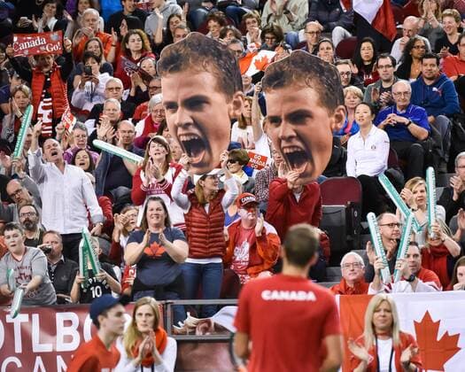 February 5, 2017 - Ottawa, Ontario, Canada - OTTAWA, ON - FEBRUARY 5: Vasek Pospisil of Canada in action during his singles match against Daniel Evans on day three of the Davis Cup World Group tie between Canada and Great Britain at TD Place Arena on February 5, 2017 in Ottawa, Ontario, Canada. Tennis: Canada v GB: Davis Cup by BNP Paribas World Group First Round - ZUMAk120 20170205_zap_k120_004 Copyright: xStevexKingsmanx