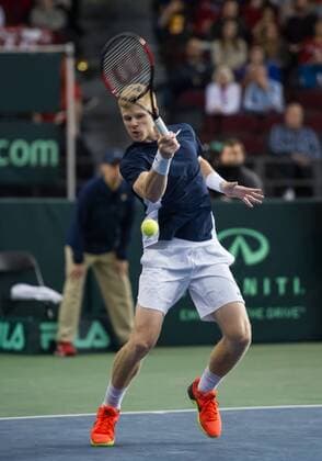 February 5, 2017 - Ottawa, Ontario, Canada - OTTAWA, ON - FEBRUARY 5: Kyle Edmund of Great Britain in action during his singles match against Canada on day three of the Davis Cup World Group tie between Canada and Great Britain at TD Place Arena on February 5, 2017 in Ottawa, Ontario, Canada. Tennis: Canada v GB: Davis Cup by BNP Paribas World Group First Round - ZUMAk120 20170205_zap_k120_046 Copyright: xStevexKingsmanx
