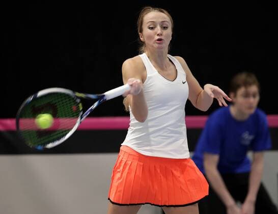 TENNIS - ITF, Fed Cup TALLINN,ESTONIA,08.FEB.17 - TENNIS - ITF, Fed Cup, Europe Africa Zone, Group 1. Image shows Diana Marcinkevica (LAT). GEPAxpictures xWalterxLuger