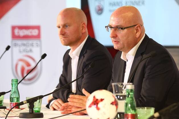 SOCCER - BL, press conference PK Pressekonferenz SALZBURG,AUSTRIA,08.FEB.17 - SOCCER - tipico Bundesliga, press conference, season opening. Image shows president Hans Rinner and chairman Christian Ebenbauer (Bundesliga). GEPAxpictures xFelixxRoittner