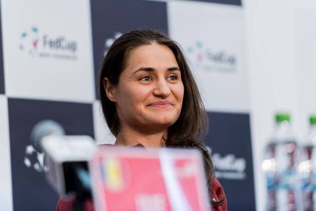 Tennis - FED Cup by BNP 2017 game between Romania si Belgium February 2017 February 8, 2017: Monica Niculescu during the FED Cup by BNP 2017 game between Romania si Belgium at Sala Polivalenta, Bucuresti, Romania ROU. Foto: CronosFoto Catalin Soare