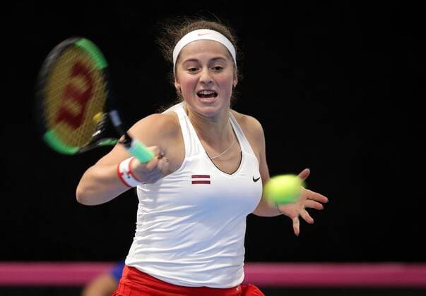 TENNIS - ITF, Fed Cup TALLINN,ESTONIA,08.FEB.17 - TENNIS - ITF, Fed Cup, Europe Africa Zone, Group 1. Image shows Jelena Ostapenko (LAT). GEPAxpictures xWalterxLuger
