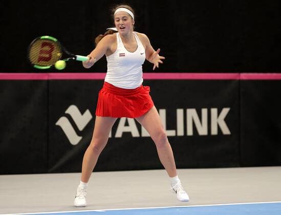 TENNIS - ITF, Fed Cup TALLINN,ESTONIA,08.FEB.17 - TENNIS - ITF, Fed Cup, Europe Africa Zone, Group 1. Image shows Jelena Ostapenko (LAT). GEPAxpictures xWalterxLuger