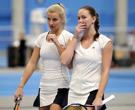 TENNIS - ITF, Fed Cup TALLINN,ESTONIA,08.FEB.17 - TENNIS - ITF, Fed Cup, Europe Africa Zone, Group 1. Image shows Dea Herdzelas and Anita Husaric (BIH). GEPAxpictures xWalterxLuger