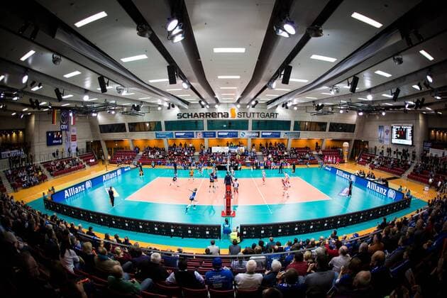 Totale der Spielhalle; 2017 CEV Volleyball Cup: Allianz MTV Stuttgart vs Agel Prostejov, SCHARRena, Stuttgart Germany, 20170208; Stuttgart Copyright: xWuechnerx xEibner-Pressefotox EP_nwr