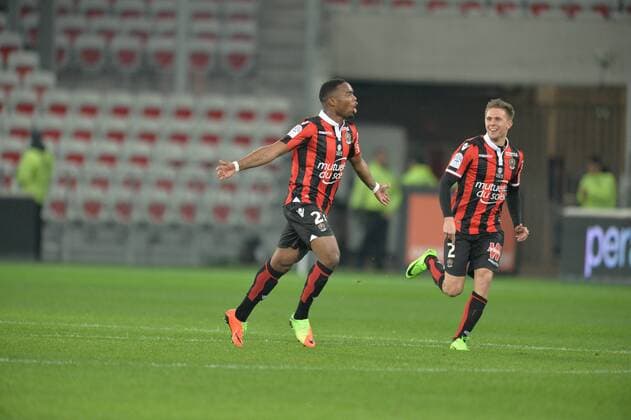 Jubel Wylan et Arnaud Souquet Cyprien (nice) FOOTBALL : Nice vs Saint Etienne - Ligue 1 - 08 02 2017 FredericChambert 