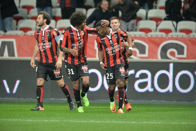 Jubel Wylan Cyprien et Paul Baysse et Dante (nice) FOOTBALL : Nice vs Saint Etienne - Ligue 1 - 08 02 2017 FredericChambert 