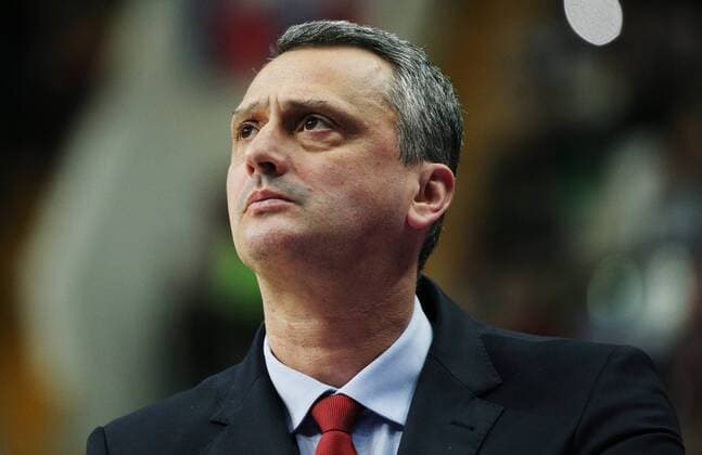 MOSCOW, RUSSIA - FEBRUARY 9, 2017: Crvena Zvezda Belgradeâ€™s head coach Dejan Radonjic reacts during the 2016 17 Euroleague Regular Season Round 22 basketball match between CSKA Moscow and Crvena Zvezda Belgrade at Megasport Arena. CSKA Moscow won the game 102-80. Dmitry Serebryakov TASS  TS0408D6
