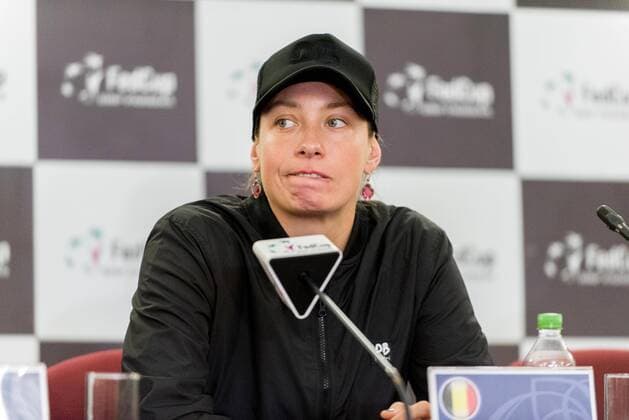 Tennis - press conference PK Pressekonferenz held at the drawing ceremony before FED Cup by BNP 2017 game between Romania and Belgium February 2017 February 10, 2017: Yanina Wickmayer (BEL) during the Press conference held at the drawing ceremony before FED Cup by BNP 2017 game between Romania and Belgium at Hotel Intercontinental, Bucharest, Romania ROU. Foto: CronosFoto Catalin Soare
