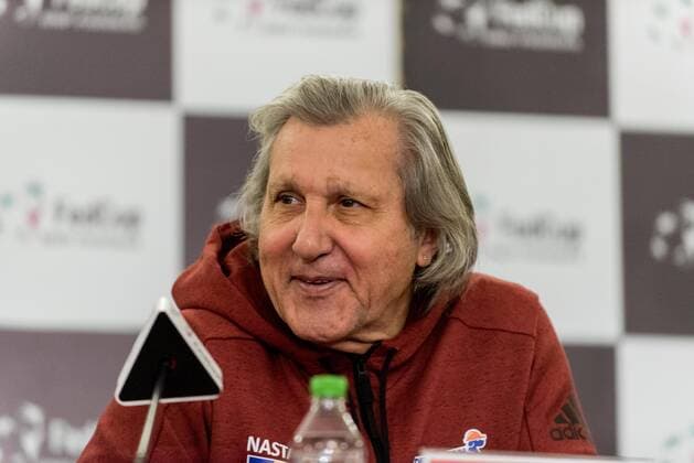 Tennis - press conference PK Pressekonferenz held at the drawing ceremony before FED Cup by BNP 2017 game between Romania and Belgium February 2017 February 10, 2017: Ilie Nastase the team captain of Romania during the Press conference held at the drawing ceremony before FED Cup by BNP 2017 game between Romania and Belgium at Hotel Intercontinental, Bucharest, Romania ROU. Foto: CronosFoto Catalin Soare