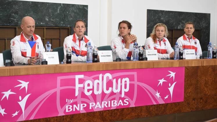 Barbora Strycova and Garbine Muguruza will meet in the first tennis match of the Fed Cup 1st round tie between the Czech Republic and Spain on Saturday, lots decided in Prague, Czech Republic, February 10, 2017. The second women s singles match will be played by Karolina Pliskova and Lara Arruabarrena. On Sunday, Strycova will meet Arruabarrena and Pliskova will meet Muguruza. For the doubles match, the Czechs nominated Lucie Safarova and Katerina Siniakova, the Spaniards Sara Sorribes and Maria Jose Martinez. Non-playing captain Petr Pala (left) speaks during the press conference PK Pressekonferenz (CTKxPhoto JaroslavxOzana) CTKPhotoP201702100576501  JAO_8827