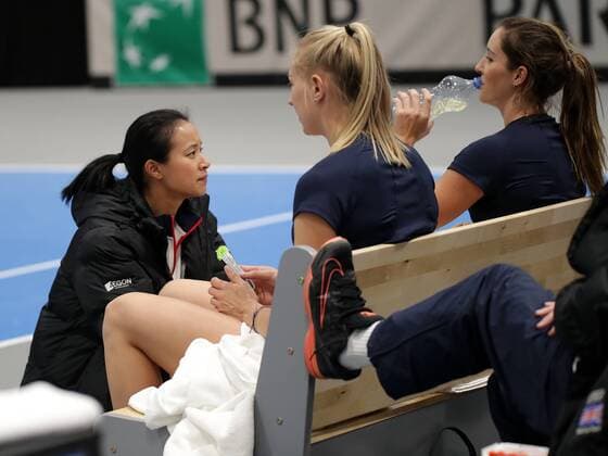 TENNIS - ITF, Fed Cup TALLINN,ESTONIA,10.FEB.17 - TENNIS - ITF, Fed Cup, Europe Africa Zone II, Group 1. Image shows captain Anne Keothavong, Jocelyn Rae and Laura Robson (GBR). GEPAxpictures xWalterxLuger
