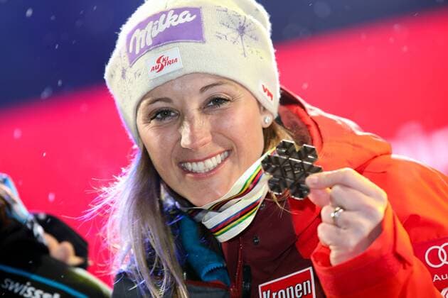 ALPINE SKIING - FIS Ski WC St. Moritz SANKT MORITZ,SWITZERLAND,10.FEB.17 - ALPINE SKIING - FIS Alpine World Ski Championships, alpine combined, ladies, award ceremony. Image shows Michaela Kirchgasser (AUT). GEPAxpictures xChristianxWalgram