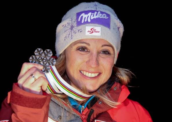 ALPINE SKIING - FIS Ski WC St. Moritz SANKT MORITZ,SWITZERLAND,10.FEB.17 - ALPINE SKIING - FIS Alpine World Ski Championships, alpine combined, ladies, award ceremony. Image shows Michaela Kirchgasser (AUT). GEPAxpictures xChristianxWalgram