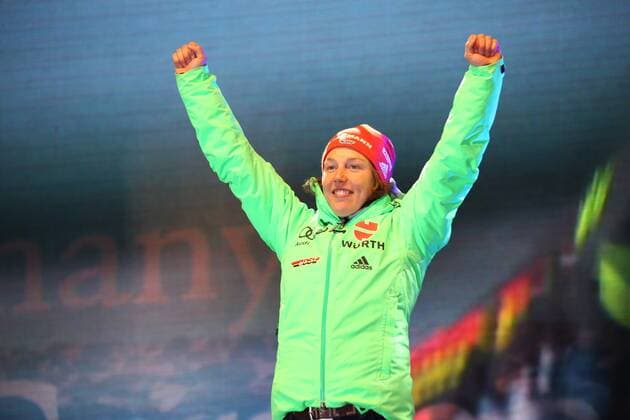 BIATHLON - IBU World Championships Hochfilzen HOCHFILZEN,AUSTRIA,10.FEB.17 - BIATHLON - IBU World Championships, 7.5km sprint, ladies, award ceremony. Image shows Laura Dahlmeier (GER). GEPAxpictures xMathiasxMandl