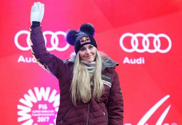 ALPINE SKIING - FIS Ski WC St. Moritz SANKT MORITZ,SWITZERLAND,10.FEB.17 - ALPINE SKIING - FIS Alpine World Ski Championships, alpine combined, award ceremony. Image shows the rejoicing of Lindsey Vonn (USA). GEPAxpictures xChristianxWalgram