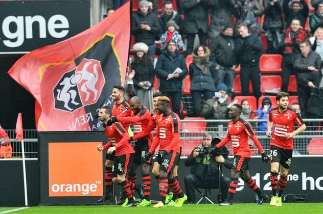 18 Morgan AMALFITANO (ren) - 13 Giovanni SIO (ren) - 05 PEDRO MENDES (ren) - 32 Joris GNAGNON (ren) - 07 Firmin MUBELE (ren) - FOOTBALL : Stade Rennes vs OGC Nice - Ligue 1 - 12 02 2017 FEP Panoramic 