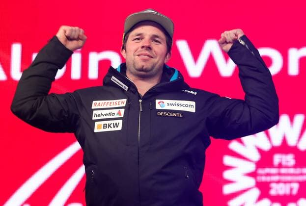 Ski Alpin, WM in St. Moritz, Siegerehrung Abfahrt der Herren ALPINE SKIING - FIS Ski WC St. Moritz SANKT MORITZ,SWITZERLAND,12.FEB.17 - ALPINE SKIING - FIS Alpine World Ski Championships, downhill, men, award ceremony. Image shows the rejoicing of Beat Feuz (SUI). GEPAxpictures xMarioxKneisl