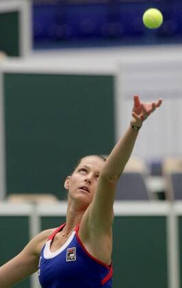 Czech tennis player Karolina Pliskova in action during the tennis match of the Fed Cup 1st round between the Czech Republic and Spain (Garbine Muguruza), in Ostrava, Czech Republic, February 12, 2017. (CTKxPhoto PetrxSznapka) CTKPhotoP201702120429501  SZN 16