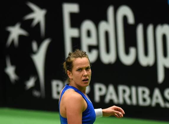 Czech tennis player Barbora Strycova in action during the tennis match of the Fed Cup 1st round between the Czech Republic and Spain (Lara Arruabarrena), in Ostrava, Czech Republic, February 12, 2017. (CTKxPhoto JaroslavxOzana) CTKPhotoP201702120491501  jao 7