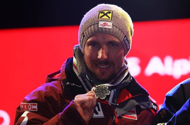 ALPINE SKIING - FIS Ski WC St. Moritz SANKT MORITZ,SWITZERLAND,13.FEB.17 - ALPINE SKIING - FIS Alpine World Ski Championships, alpine combined, men, award ceremony. Image shows Marcel Hirscher (AUT). Keywords: medal. GEPAxpictures xMarioxKneisl
