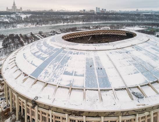 MOSCOW, RUSSIA - FEBRUARY 11, 2017: An aerial view of Luzhniki Stadium by the Moskva River. Albert Garnelis TASS  TS041068