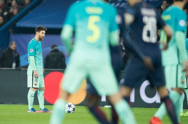 Fußball, CL, Paris St. Germain - FC Barcelona Lionel Messi ( Barcelona ) FOOTBALL : Paris Saint Germain vs FC Barcelona - Ligue des Champions - Paris - 14 02 2017 FedericoPestellini Panoramic 