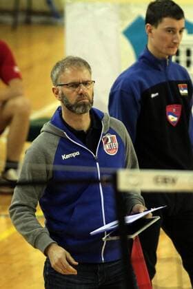 14.02.2017 Belgrade(Serbia) OK Crvena Zvezda(Red Star)-United Volleys Rheinmain Cev Cup men s volleyball Michael Warm United Volleys Rheinmain coach : 