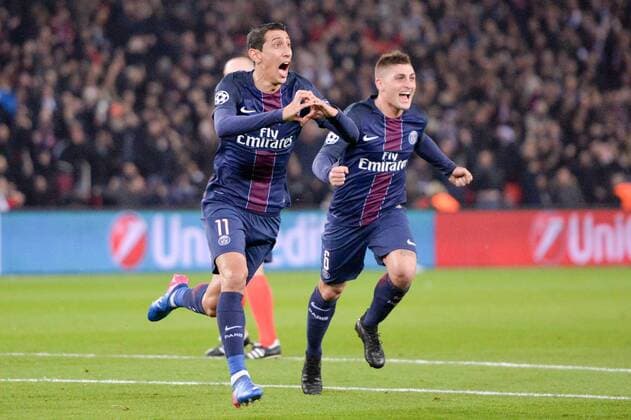 Fußball, CL, Paris St. Germain - FC Barcelona 4:0 Fußball, CL, Paris St. Germain - FC Barcelona 11 ANGEL DI MARIA (psg) - 11 MARCO VERRATTI (psg) - Jubel FOOTBALL : Paris SG vs Barcelona - Champions League - 14 02 2017 AnthonyBIBARD FEP 
