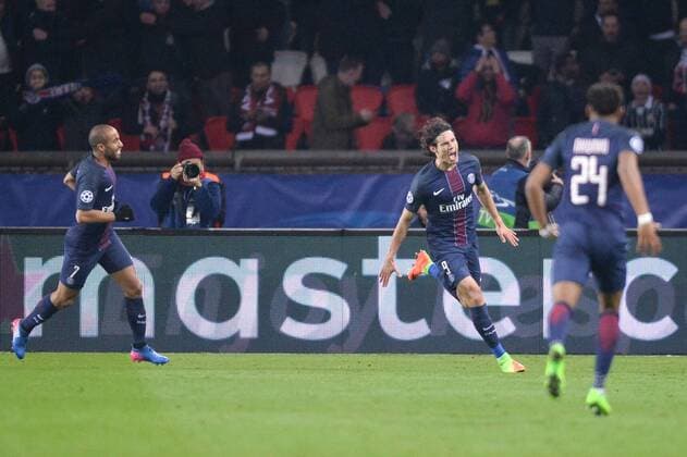 Fußball, CL, Paris St. Germain - FC Barcelona 09 EDINSON CAVANI (psg) - 07 LUCAS MOURA (psg) - Jubel FOOTBALL : Paris SG vs Barcelona - Champions League - 14 02 2017 AnthonyBIBARD FEP 
