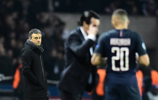 Fußball, CL, Paris St. Germain - FC Barcelona Luis Enrique ( coach Barcelona ) - Unai Emery ( coach PSG ) FOOTBALL : Paris Saint Germain vs FC Barcelona - Champions League - Paris - 14 02 2017 FedericoPestellini 