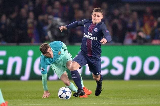 Fußball, CL, Paris St. Germain - FC Barcelona 06 MARCO VERRATTI (psg) - 20 Sergi Roberto (bar) FOOTBALL : Paris SG vs Barcelona - Champions League - 14 02 2017 AnthonyBIBARD FEP 