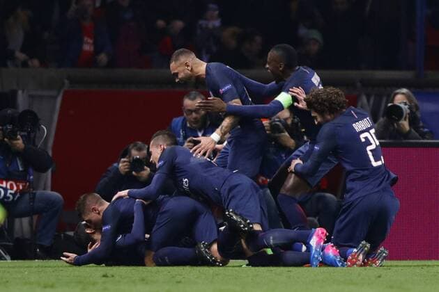 February 14, 2017 - Paris, France - PSG Angel Di Maria celebrates after scoring during the UEFA Champions League round of 16 first leg football match between Paris Saint-Germain and FC Barcelona Barca on February 14, 2017 at the Parc des Princes stadium in Paris. (Photo by Nurphoto) Paris Saint-Germain v FC Barcelona - UEFA Champions League Round of 16: First Leg  - ZUMAn230 20170214_zaa_n230_608 Copyright: xMehdixTaamallahx