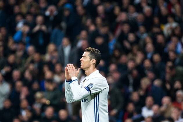 Fußball, CL, Real Madrid - SSC Neapel Cristiano Ronaldo of Real Madrid reacts during the match of Champions League between Real Madrid and SSC Napoli at Santiago Bernabeu Stadium in Madrid, Spain. February 15, 2017.  (20170215036)